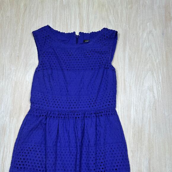 J Crew Purple Eyelet Sleeveless Fit & Flare Dress Cotton Lined Zip Back Size 4 - Picture 3 of 12